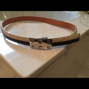 Cream and brown,  ostrich/crocodile belt